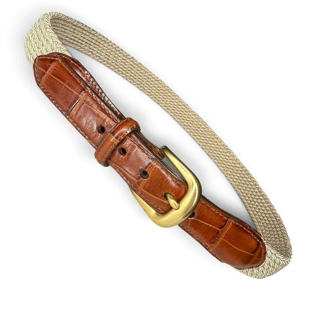 Brighton Belt Croc Embossed Brown Leather Woven Stretchy Brass Buckle Men's 36